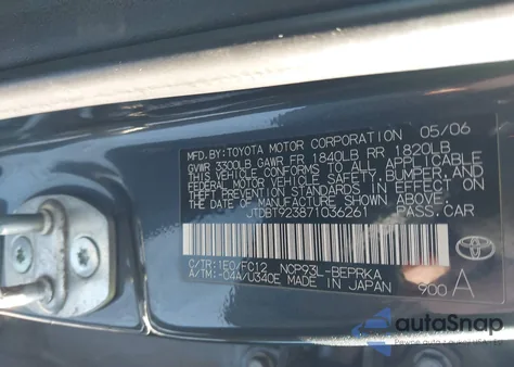 2007 Toyota Yaris from USA, damaged, VIN JTDBT923871036261